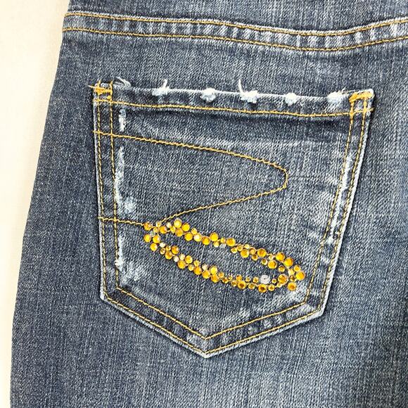 Seven7 Women Flare Jeans Size 25 Low Rise Distressed Boho Festival Y2K Retro - Picture 4 of 12